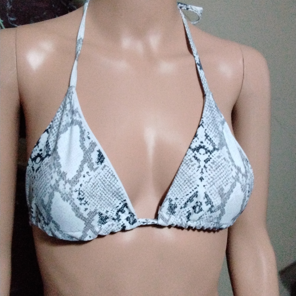 Shein White & Grey Snake Print Bikini Top